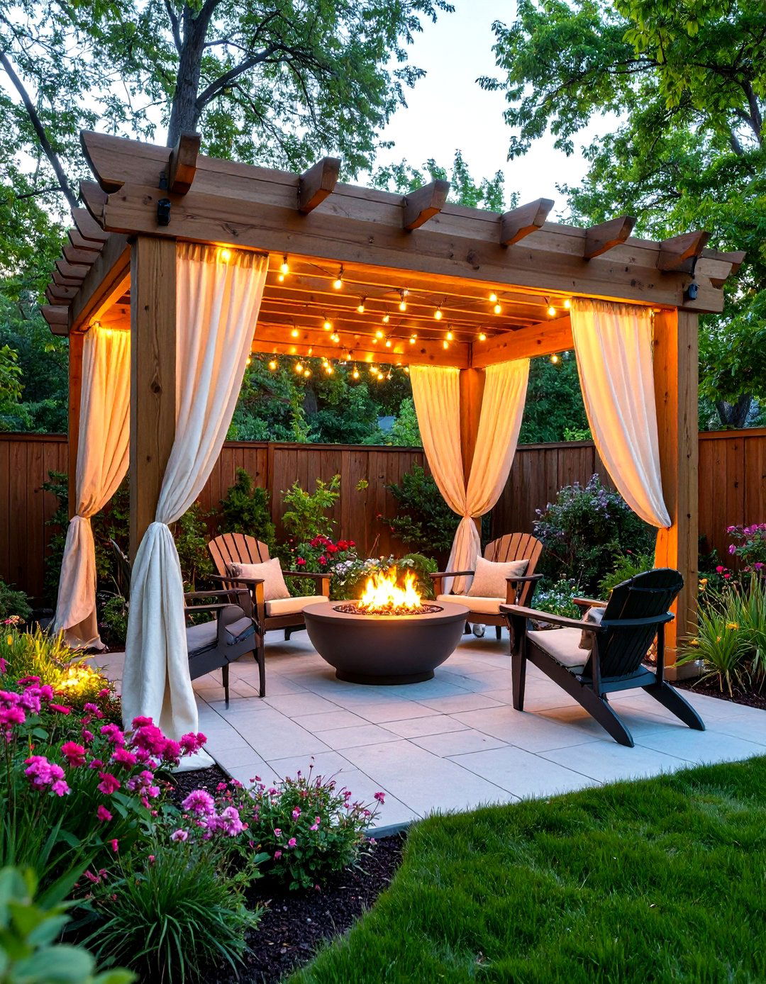 The Pergola Framed Fire Pit Nook - 30 backyard fire pit ideas landscaping on a budget