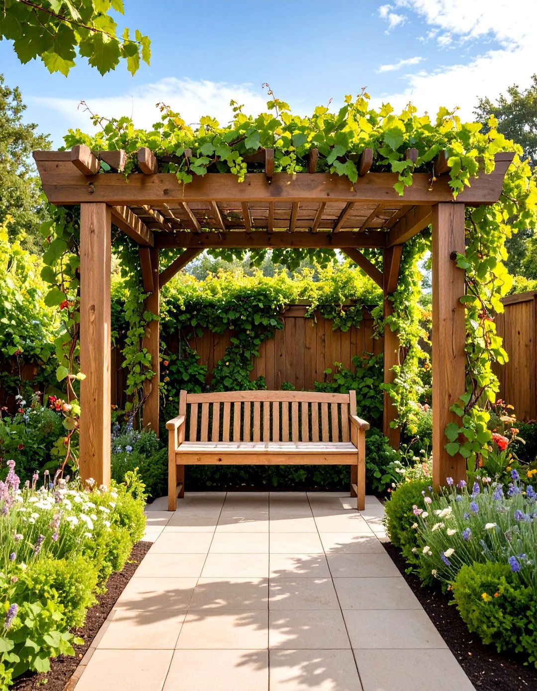 The Pergola Integrated Bench Trellis - 30 easy backyard grape vine trellis designs
