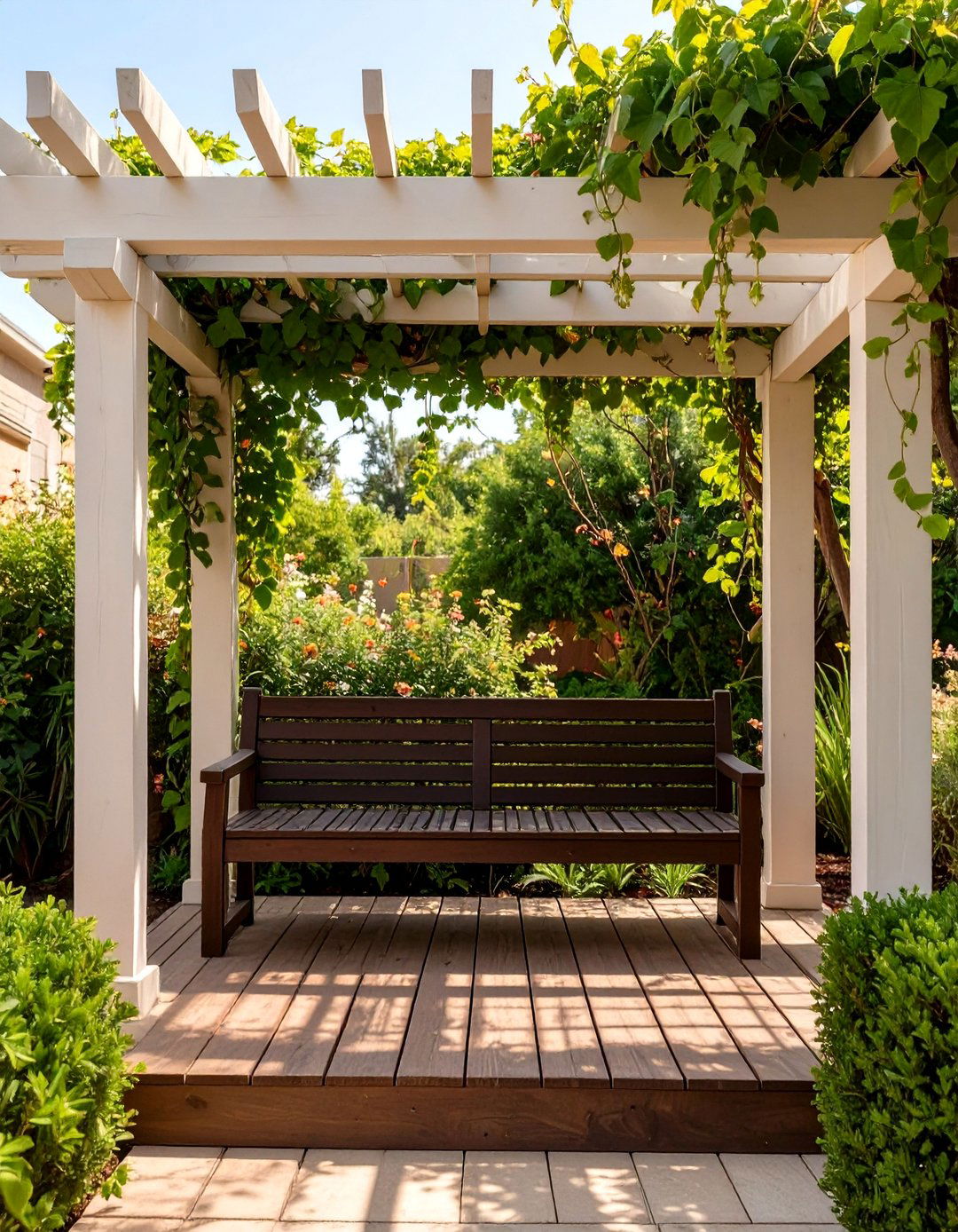 The Pergola Integrated Deck Bench - 30 deck bench ideas
