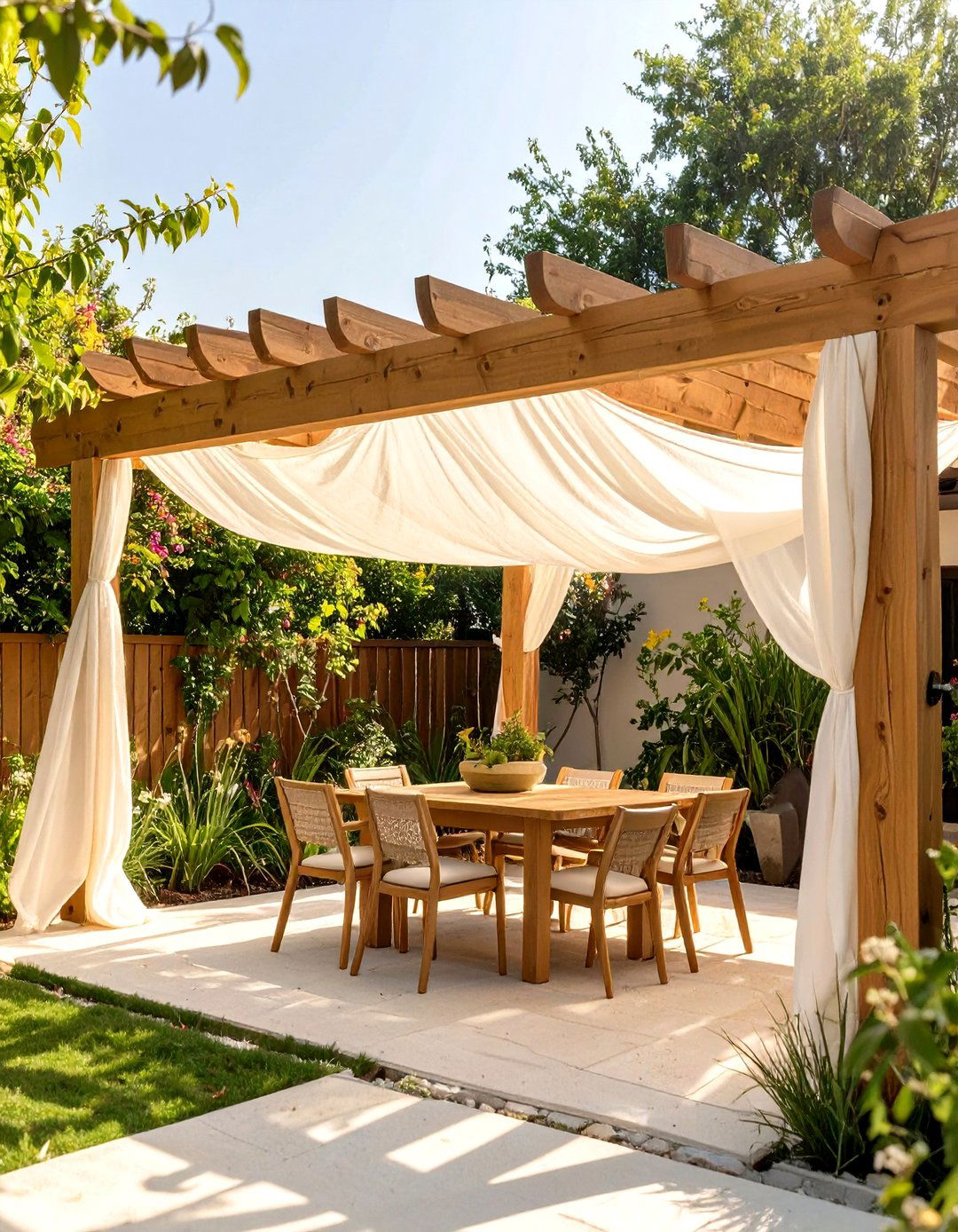 The Pergola with Fabric Canopy - 30 cheap backyard makeover ideas