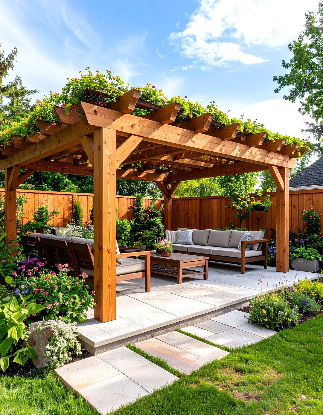 The Pergola with Green Roof - 30 backyard covered patio ideas