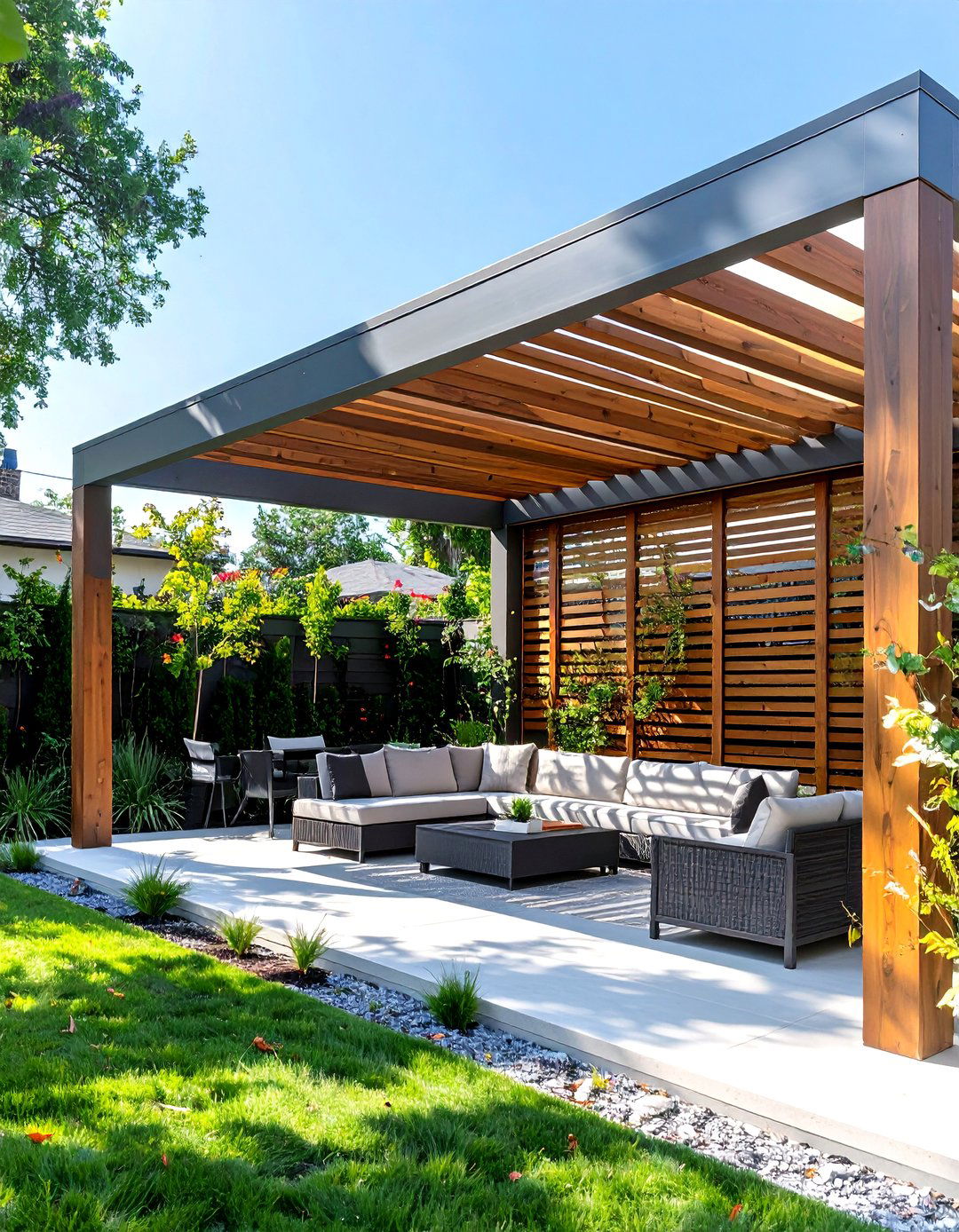 The Pergola with Privacy Slats - 30 backyard privacy ideas