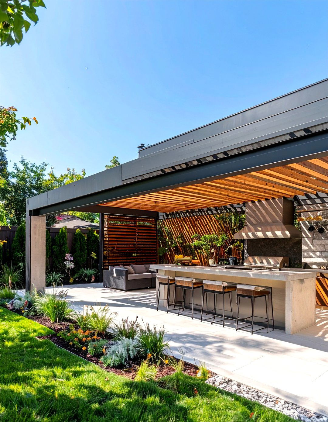 The Pergola with a Louvered Roof - 30 backyard privacy ideas