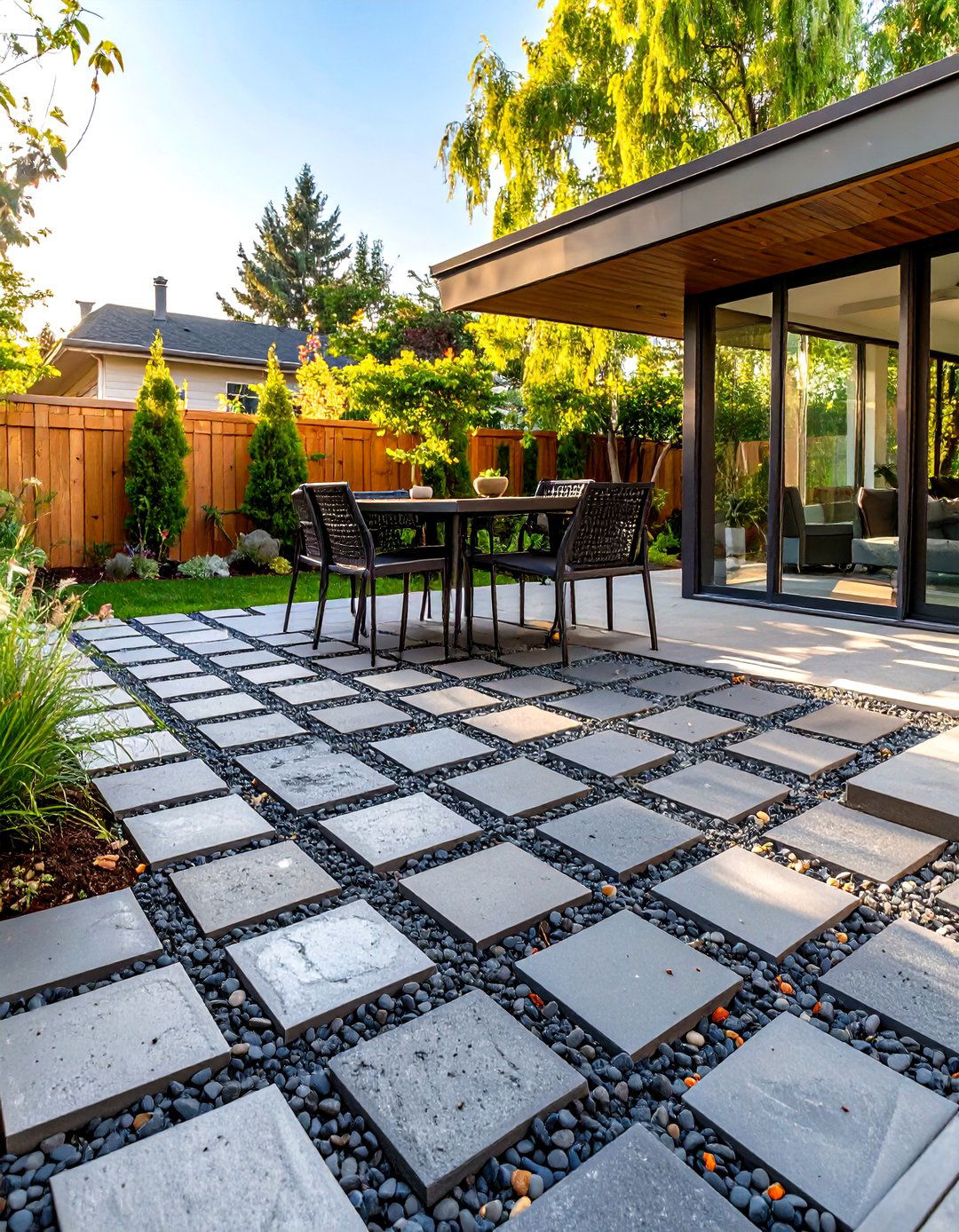 The Permeable Paver Grid - 30 modern backyard ideas no grass