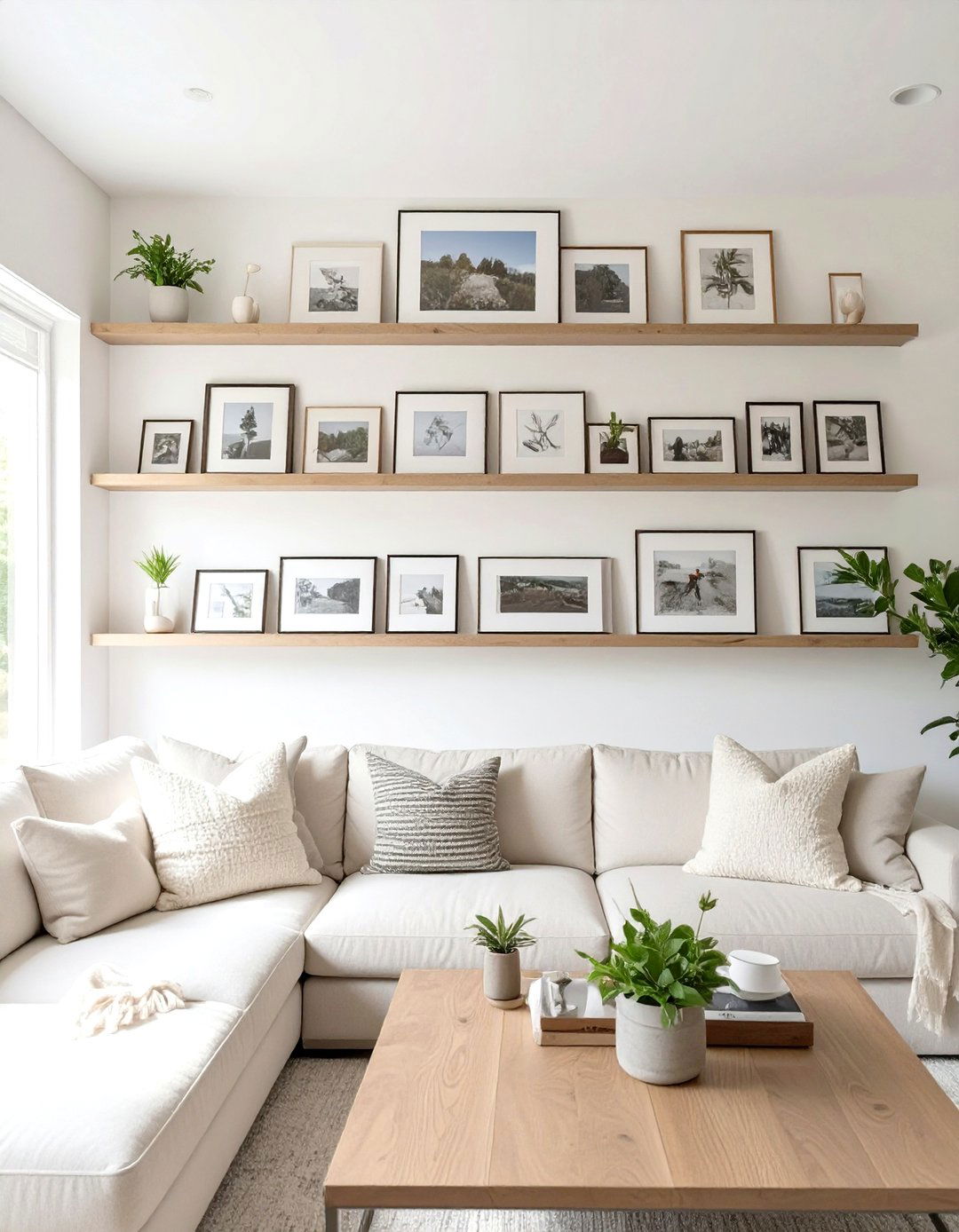 The Personal Photo Ledge Gallery - 30 creative living room wall decor ideas