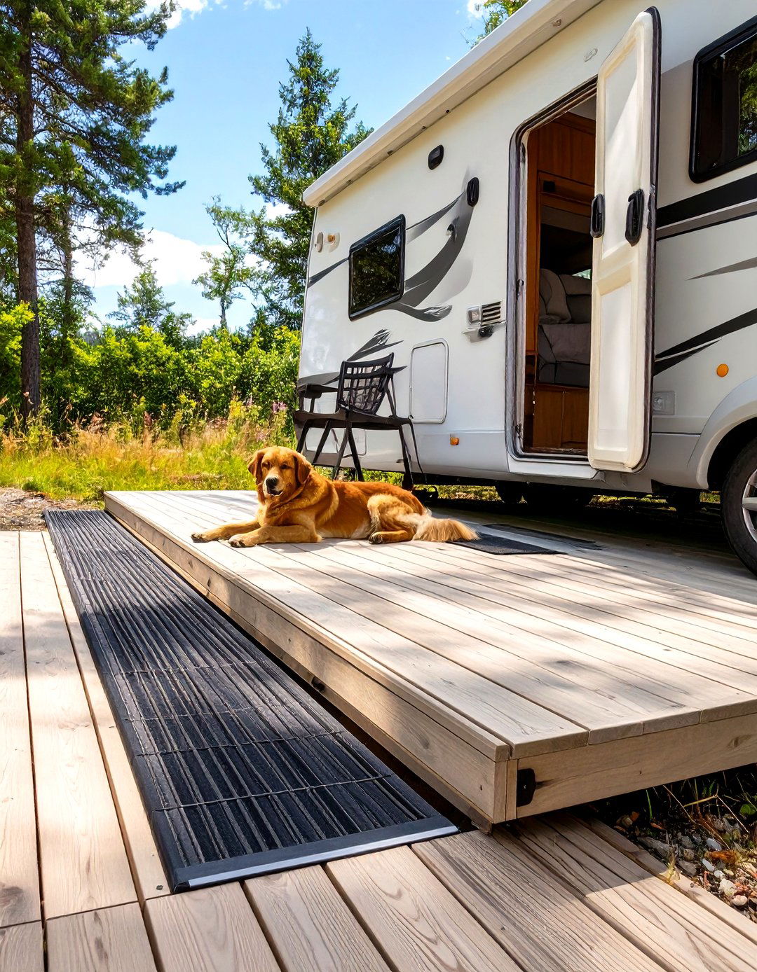 The Pet Friendly Deck with a Ramp - 30 diy camper deck ideas