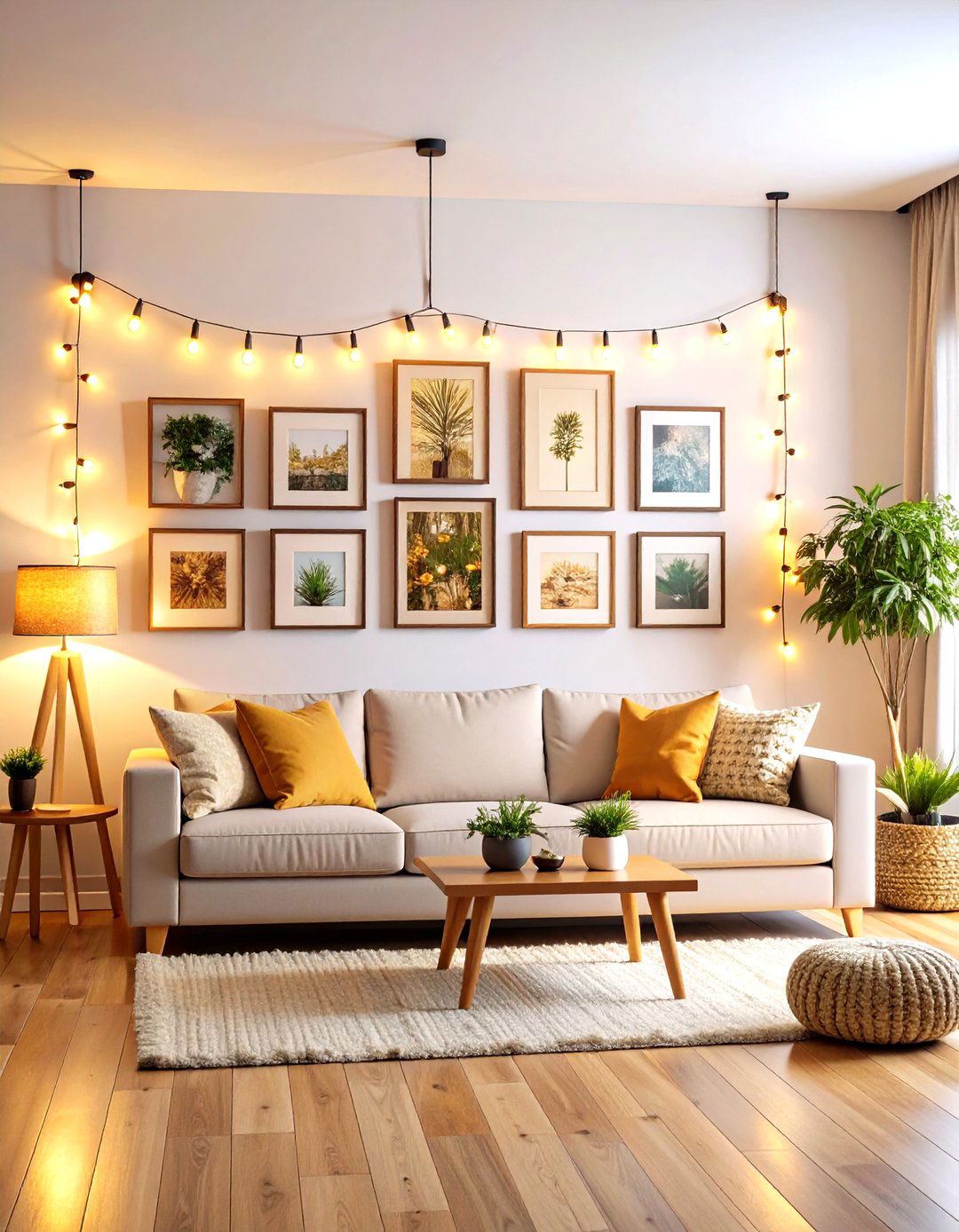 The Photo Wall with Integrated Lighting - 30 living room photo wall ideas