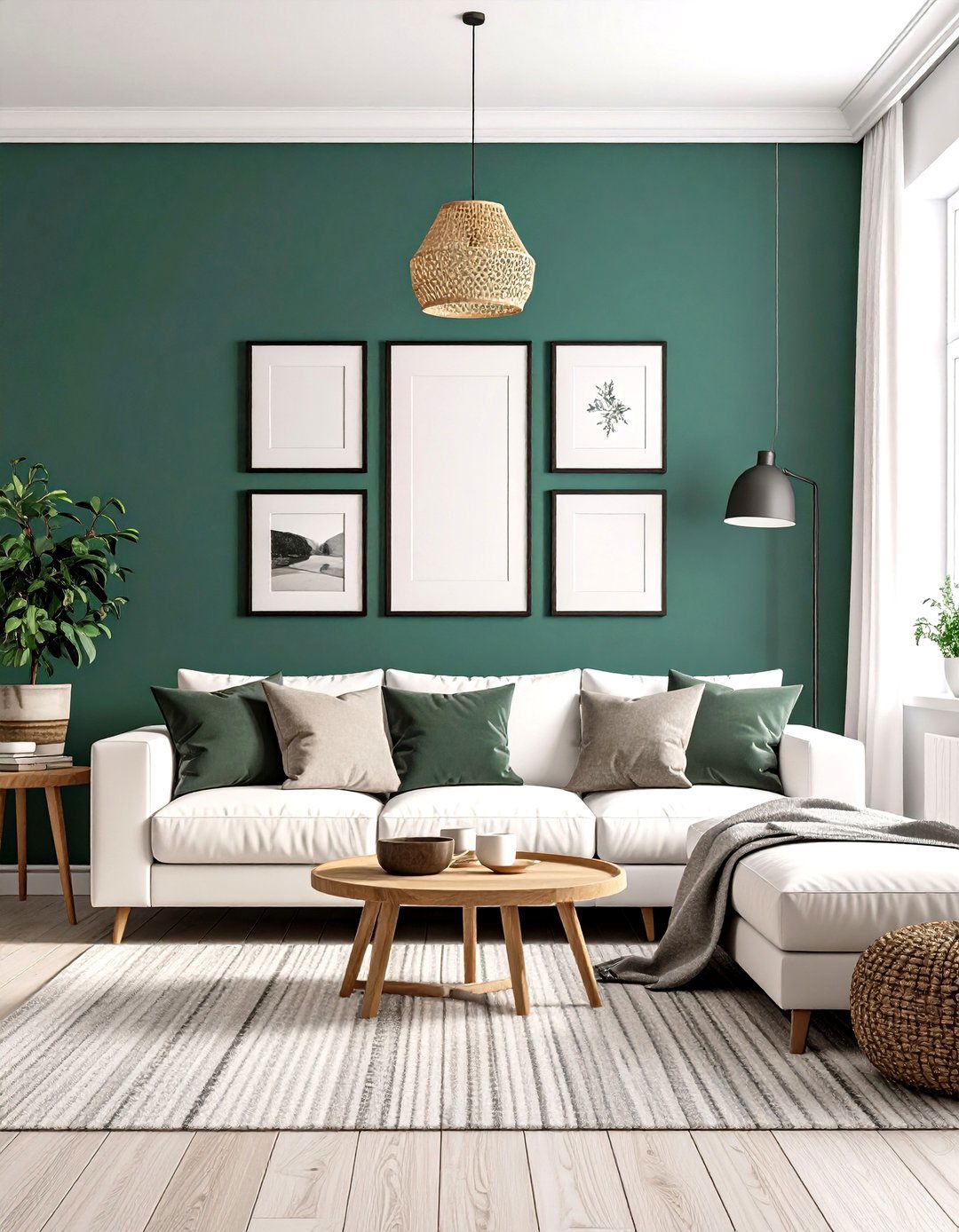 The Photo Wall with a Bold Background - 30 living room photo wall ideas