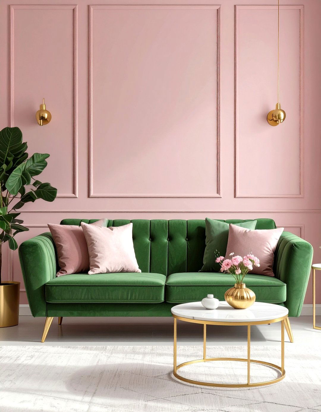 The Pink and Green Living Room Palette - 30 olive green sofa living room ideas