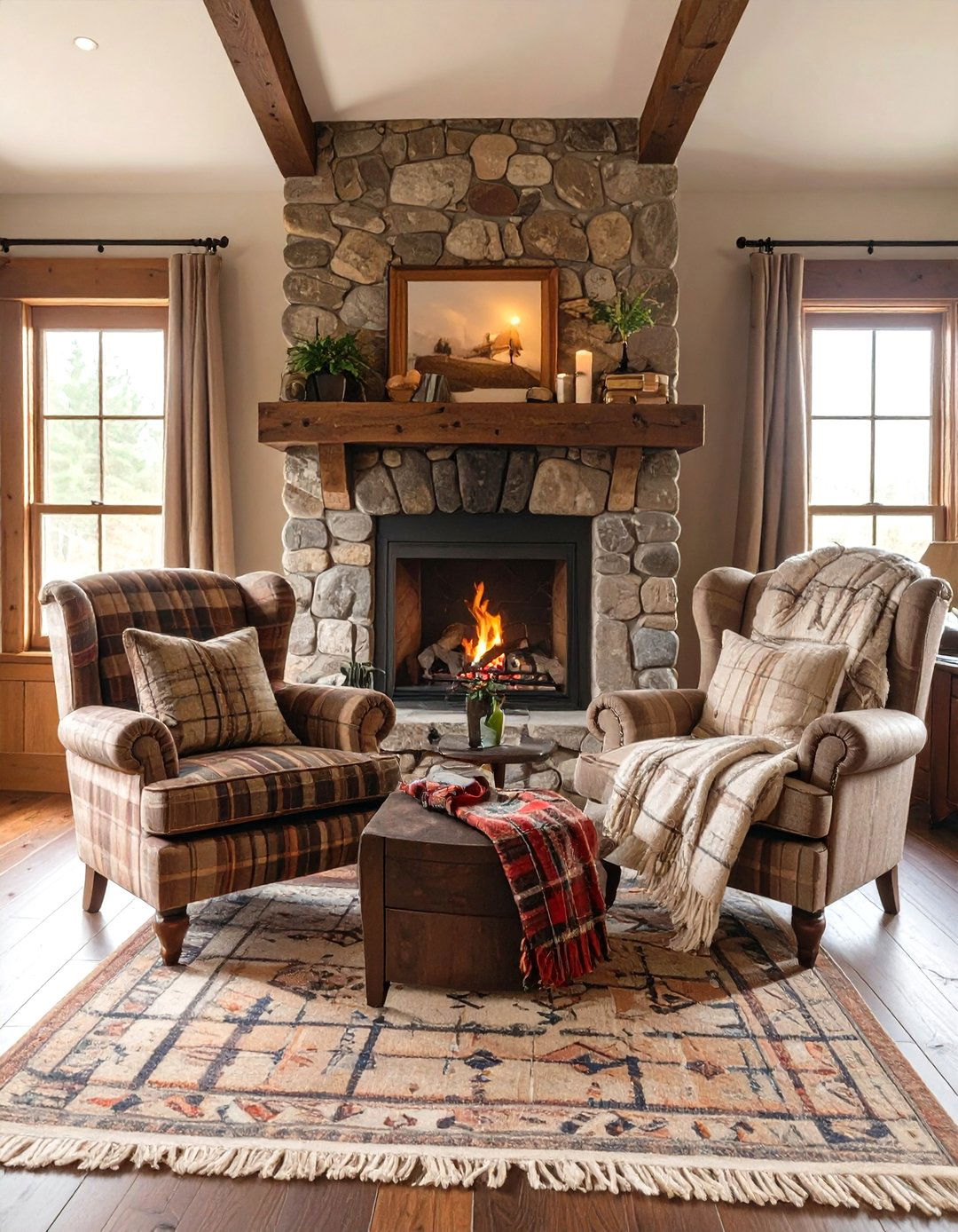 The Plaid Infused Highland Cottage - 30 cottage living room ideas