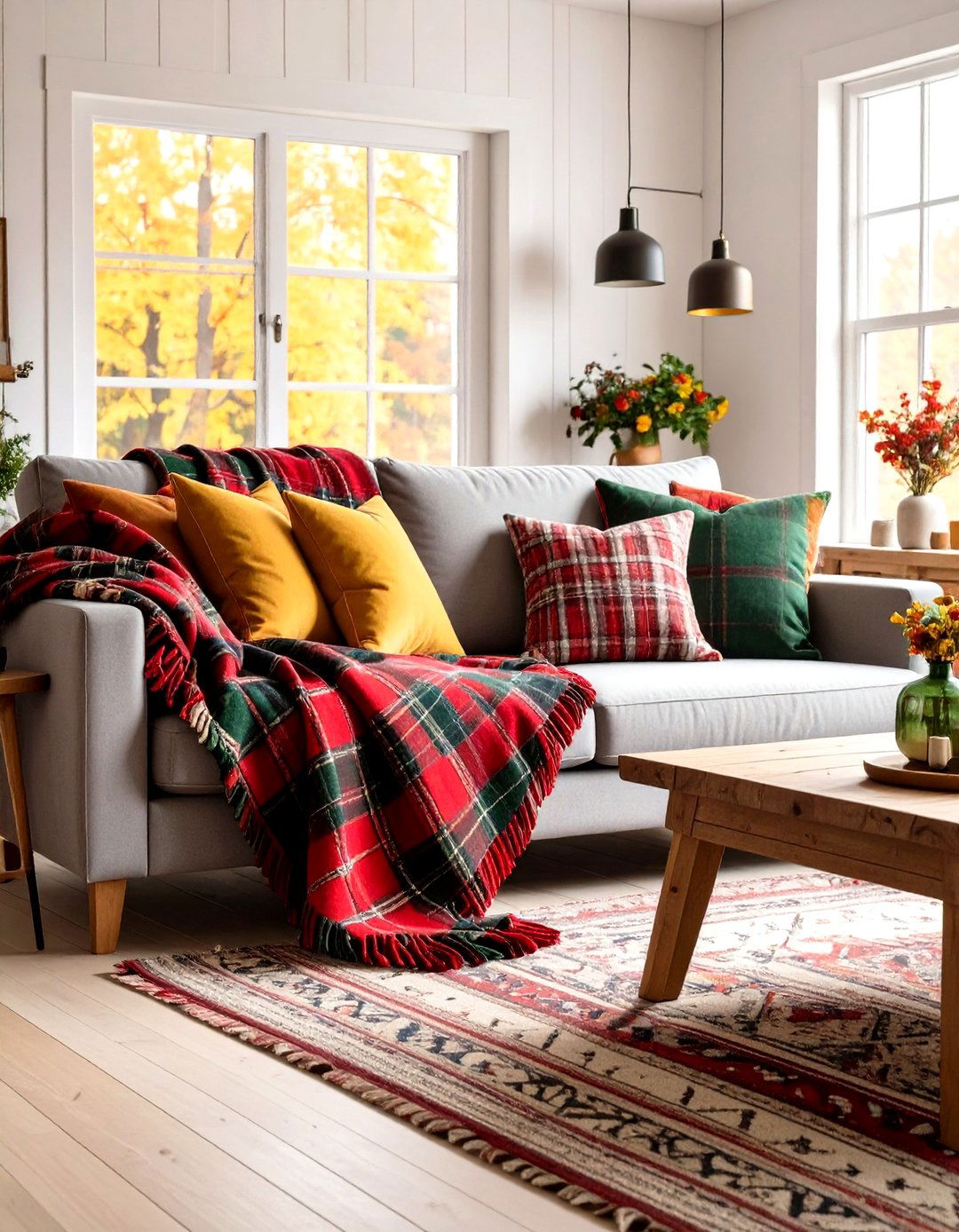 The Plaid and Cozy Patterns Living Room - 30 living room fall decor ideas