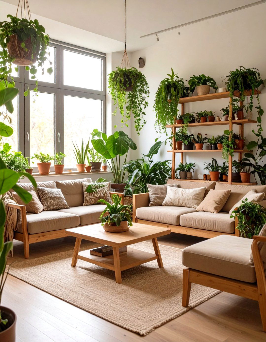 The Plant Filled Jungle Living Room - 30 cute cozy apartment living room decorating ideas