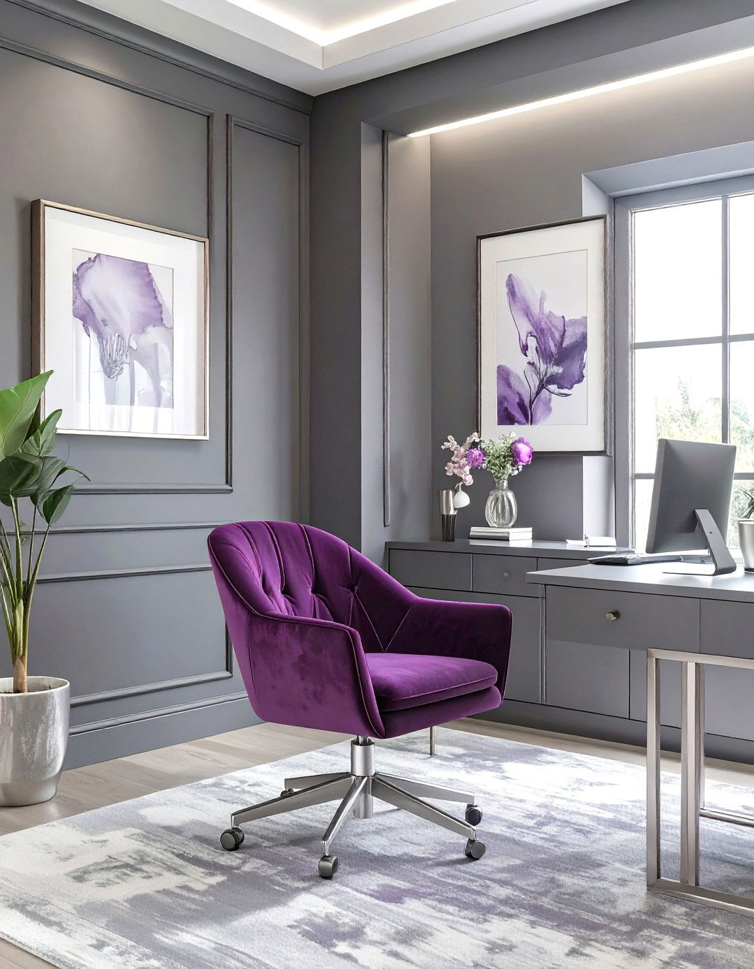 The Plum and Grey Office - 30 dark office ideas