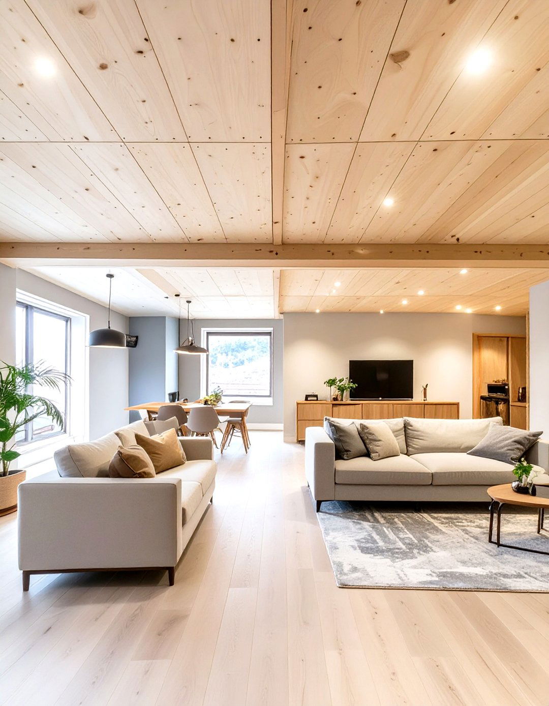 The Plywood Panel Modern Ceiling - 30 cheap basement ceiling ideas