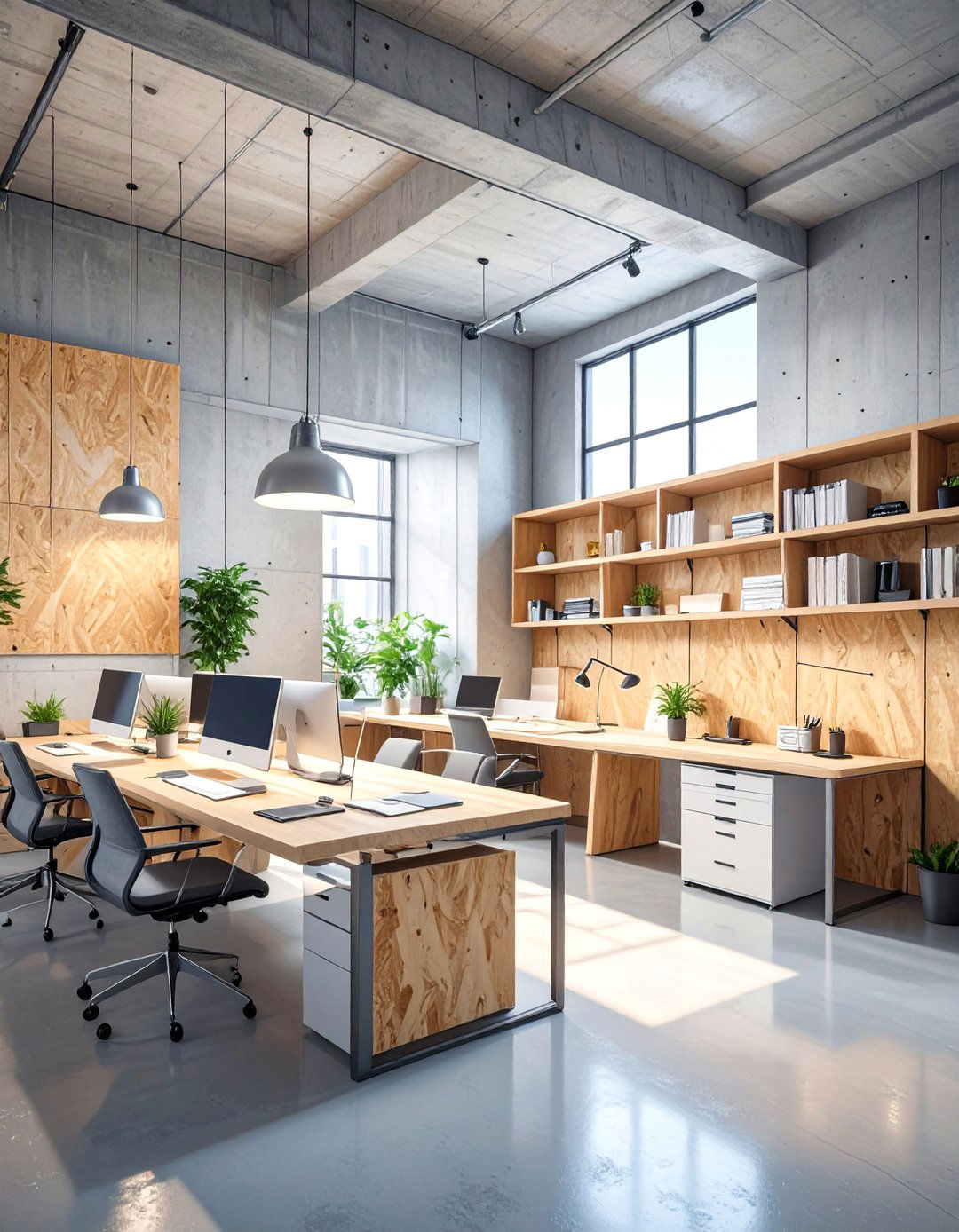 The Plywood and Concrete Workspace - 30 brutalist interior design ideas