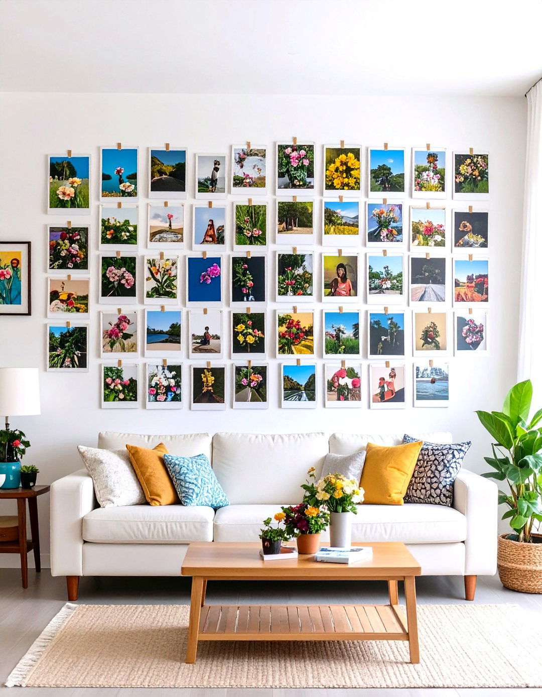 The Polaroid Style Photo Wall - 30 living room photo wall ideas