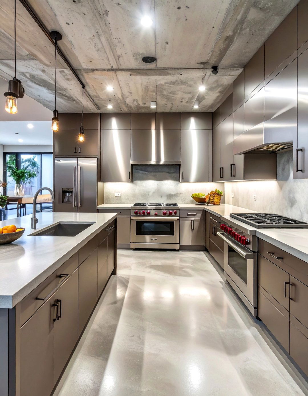 The Polished Concrete and Metal Kitchen - 30 basement kitchen ideas