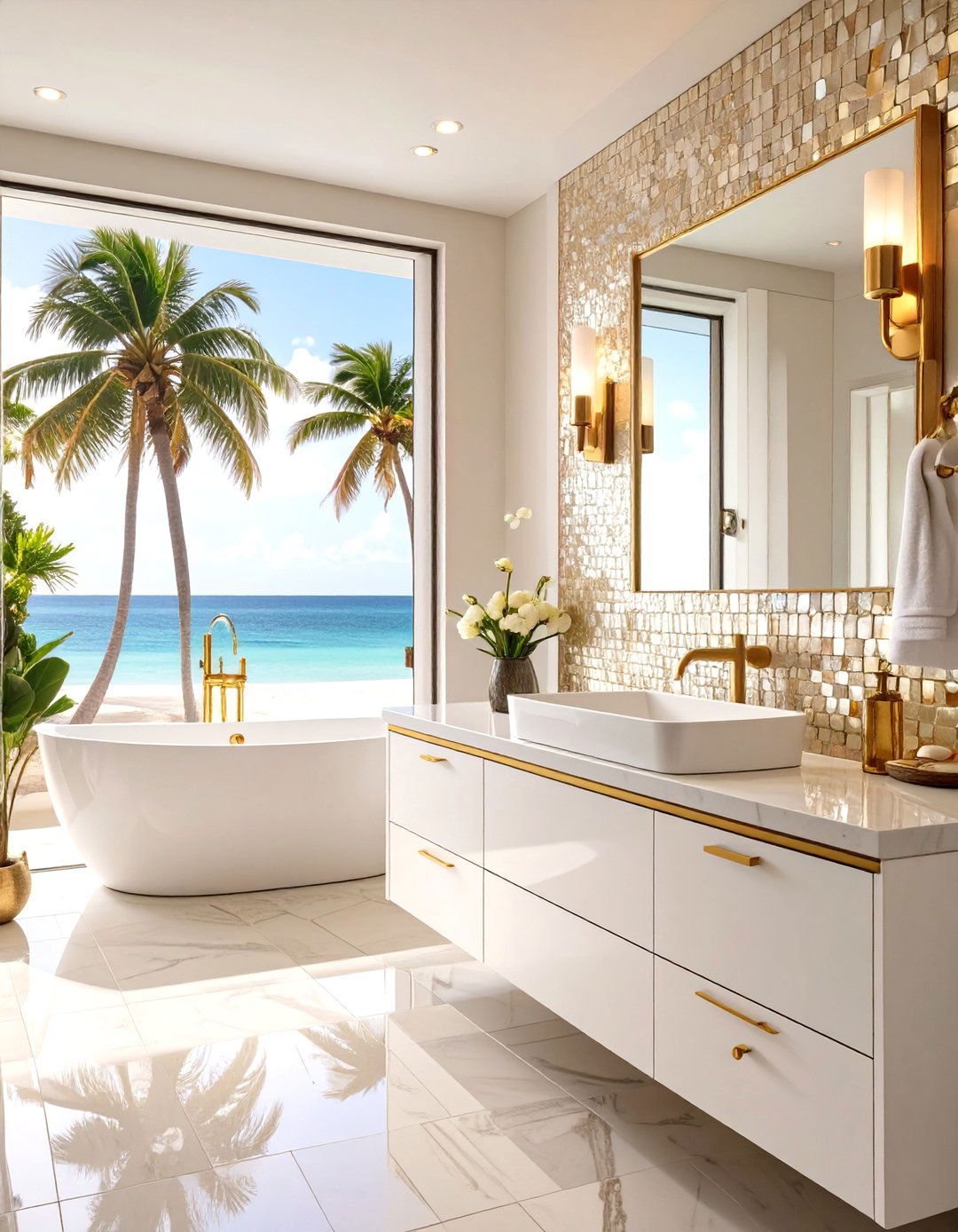 The Polished Shell Inlay Bathroom - 30 beach coastal bathroom ideas