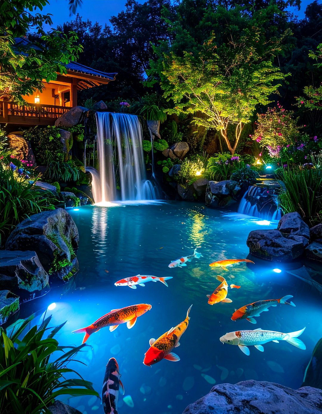 The Pond with Submerged Lighting - 30 backyard koi pond ideas