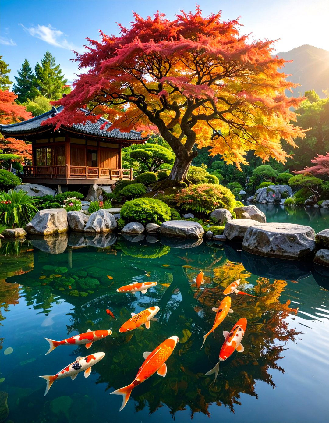 The Pond with an Island Sanctuary - 30 backyard koi pond ideas