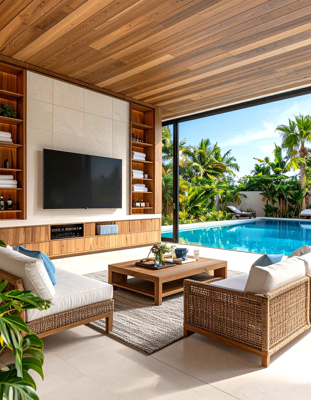 The Pool House Entertainment Wall - 30 diy outdoor tv ideas