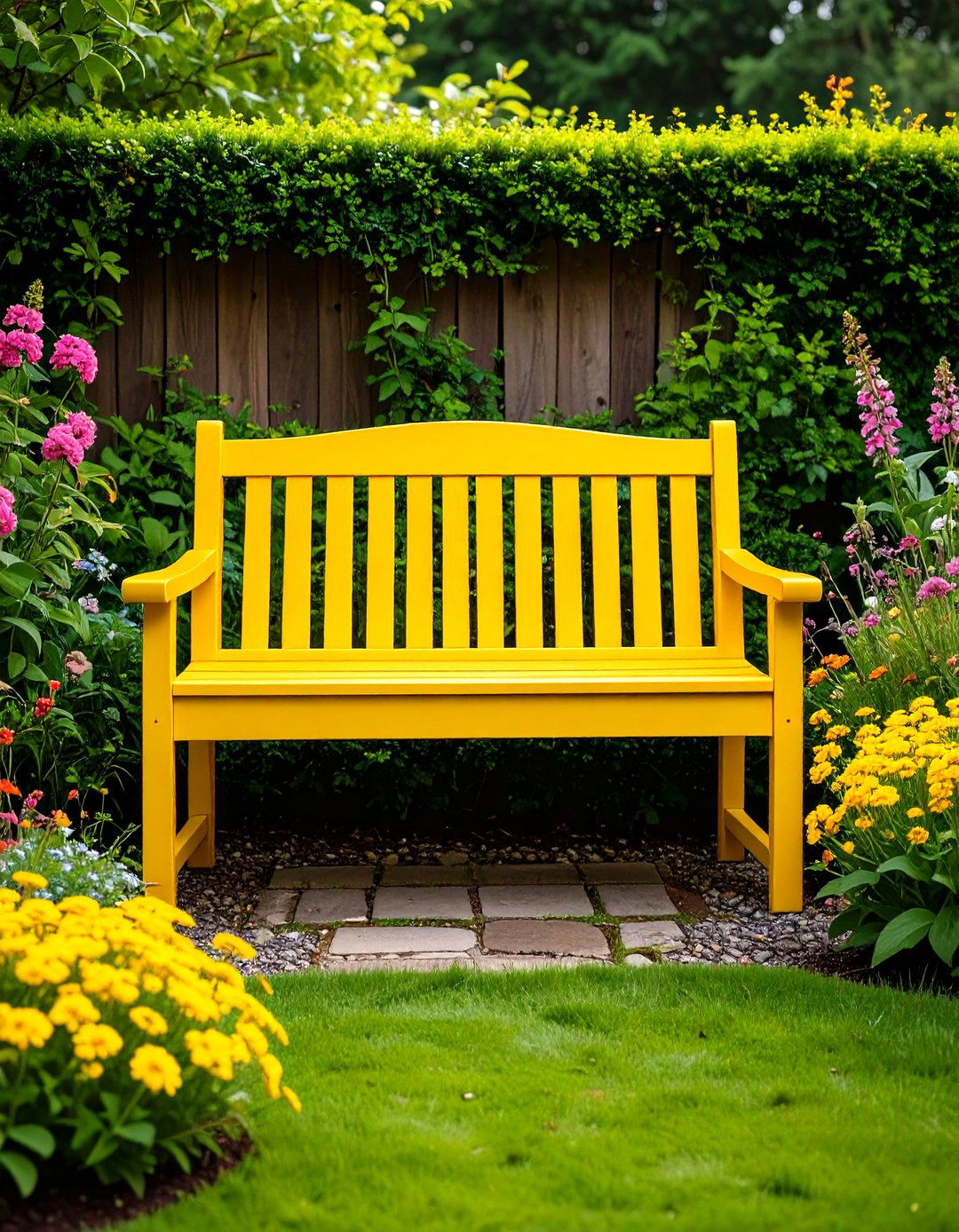The Pop of Color Painted Garden Bench - 30 garden bench ideas