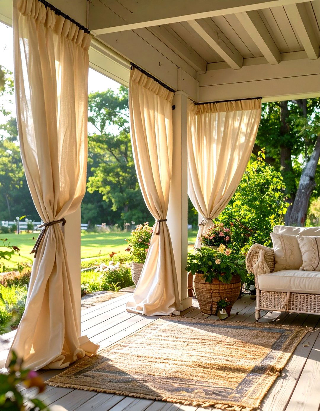 The Porch with Privacy Curtains - 30 country farmhouse porch ideas