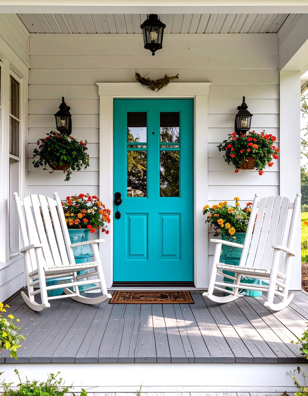 The Porch with a Pop of Color Door - 30 country farmhouse porch ideas