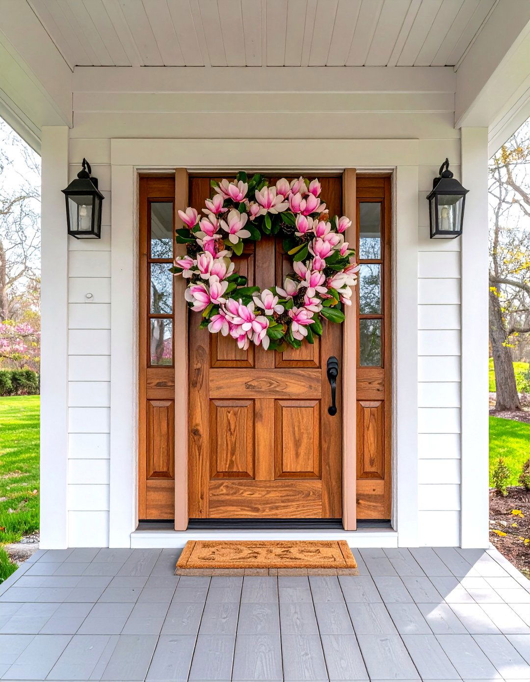The Porch with a Statement Wreath - 30 farmhouse front porch ideas