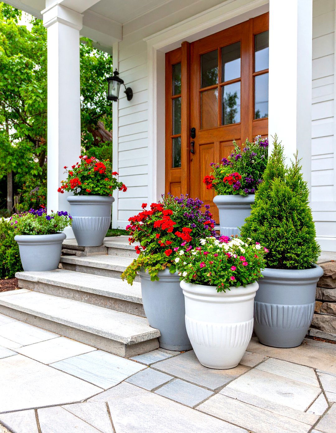 The Potted Garden Display - 30 landscape ideas for front of house low maintenance