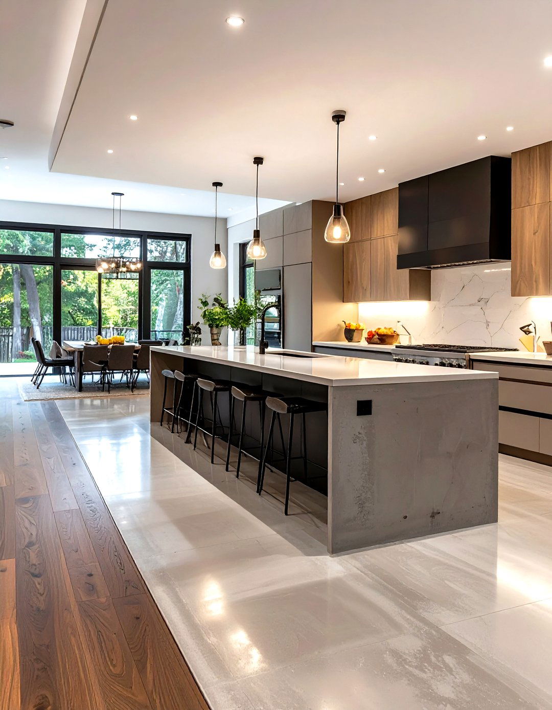 The Poured Concrete Transition - 30 kitchen tile to wood floor transition ideas