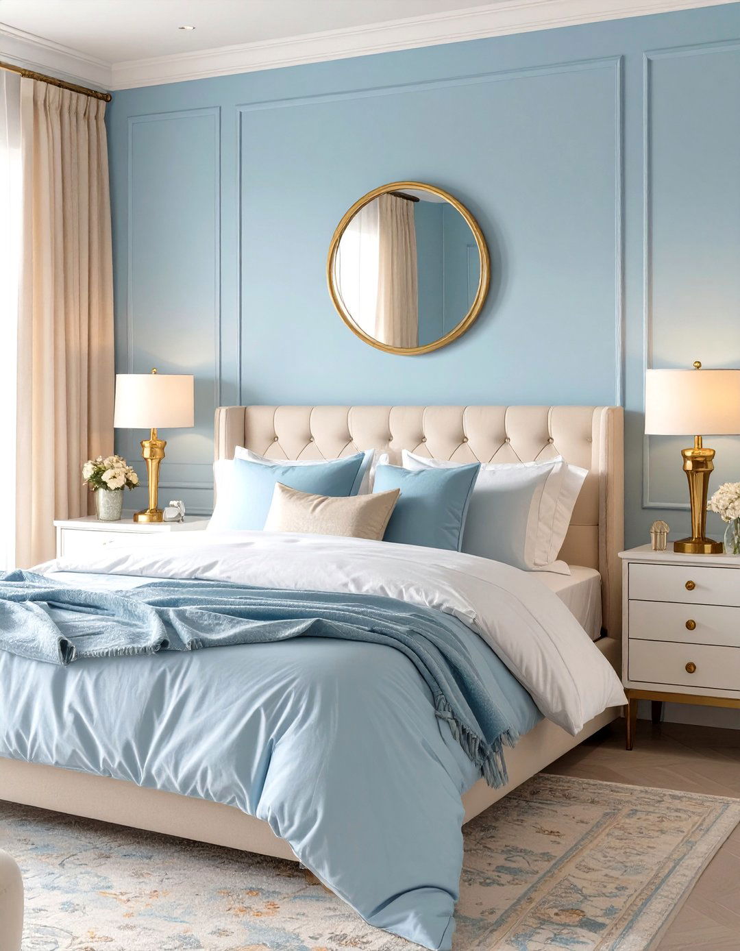 The Powder Blue and Cream Bedroom - 30 blue and white bedroom ideas