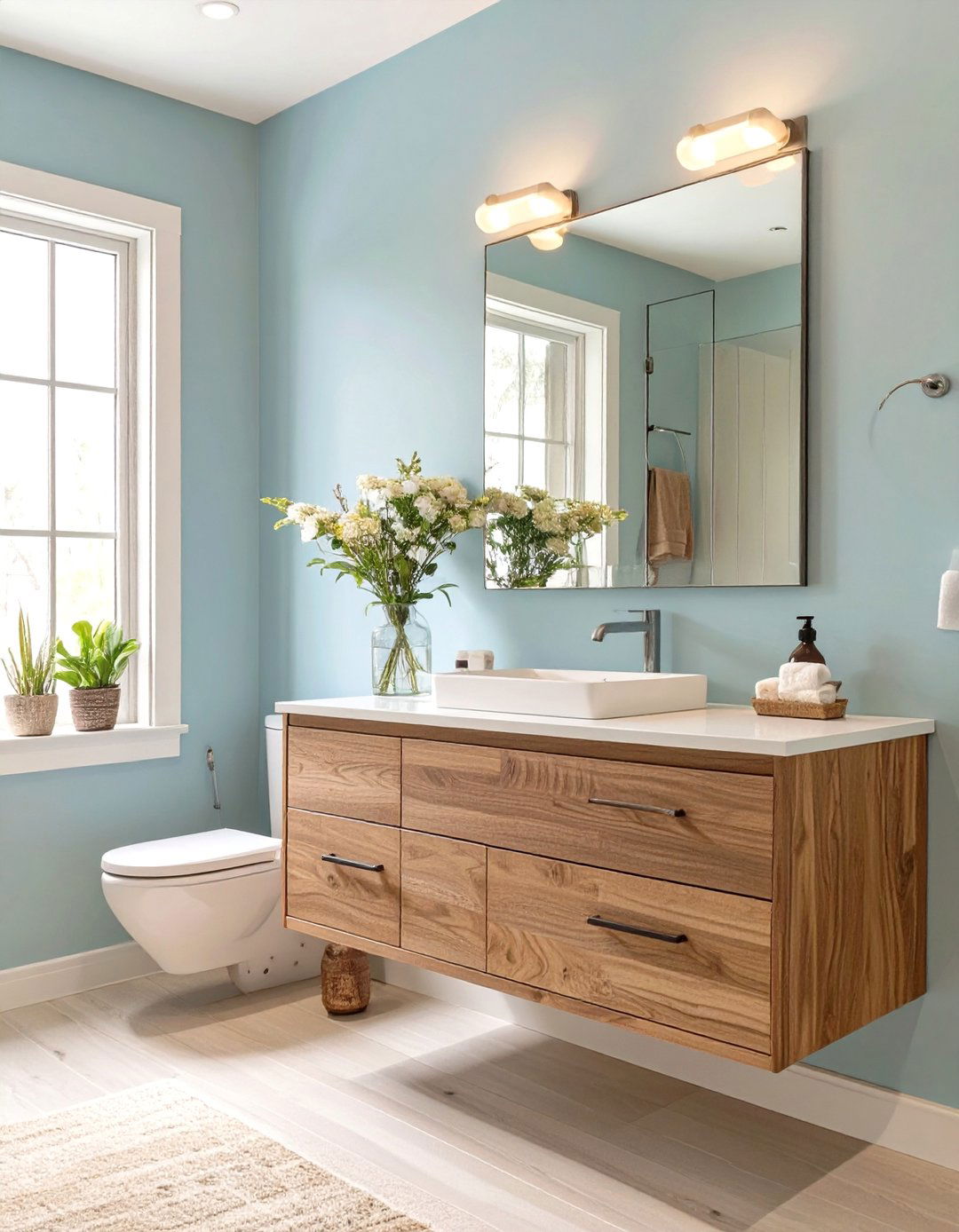 The Powder Blue and Wood Bathroom - 30 bathroom color ideas 2025