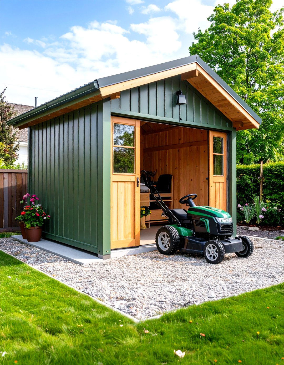 The Prefabricated Metal Shed - 30 lawn mower storage ideas