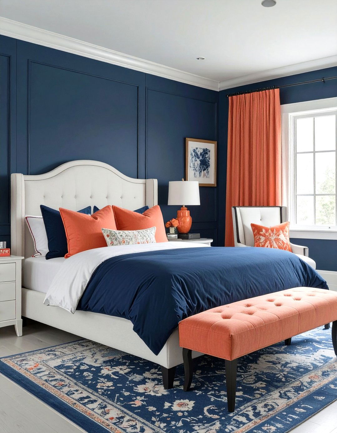 The Preppy Navy and Coral Bedroom - 30 navy bedroom ideas