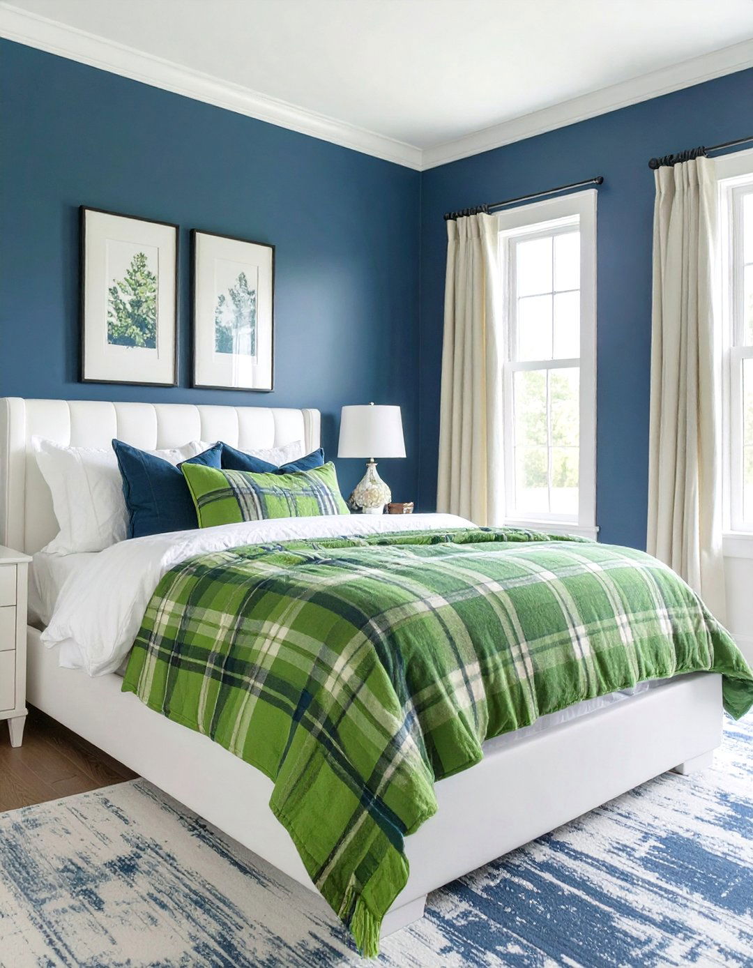 The Preppy Navy and Green Bedroom - 30 dark blue bedroom ideas