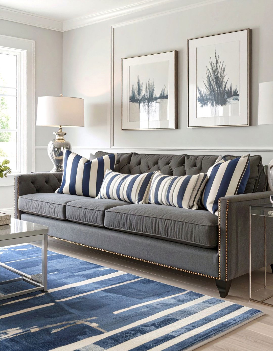 The Preppy and Polished Living Room - 30 dark gray couch living room ideas