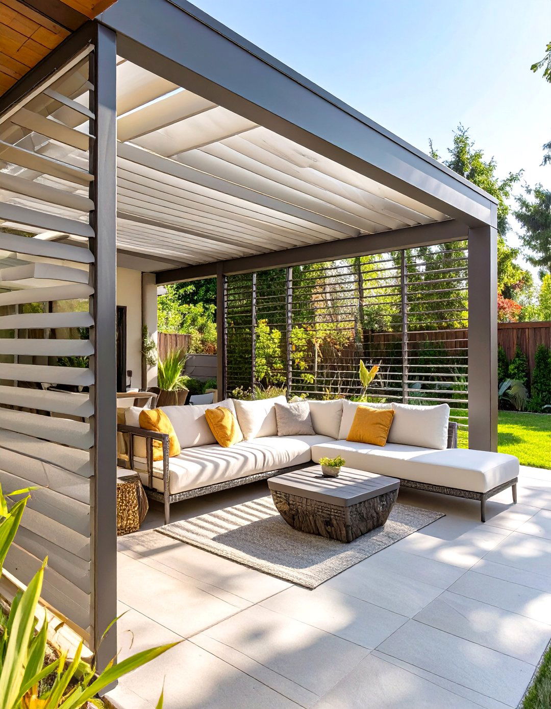 The Privacy Focused Louvered Wall Patio - 30 covered patio backyard patio ideas