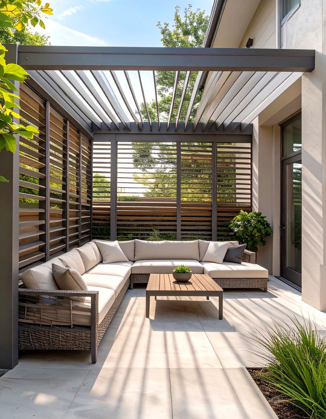 The Privacy Focused Patio with Louvered Walls - 30 covered patio ideas attached to house