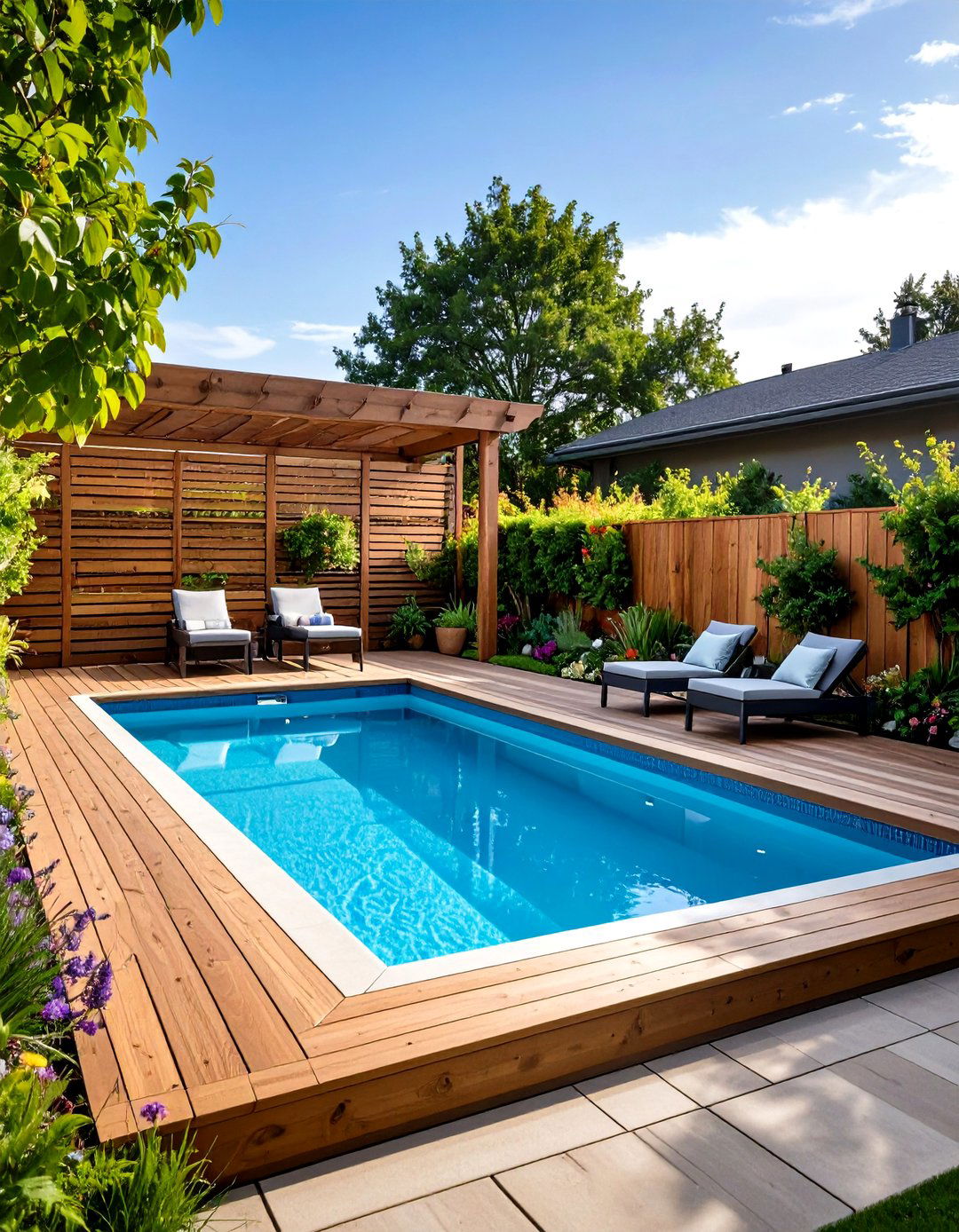 The Privacy Screen Deck - 30 diy above ground pool deck ideas on a budget