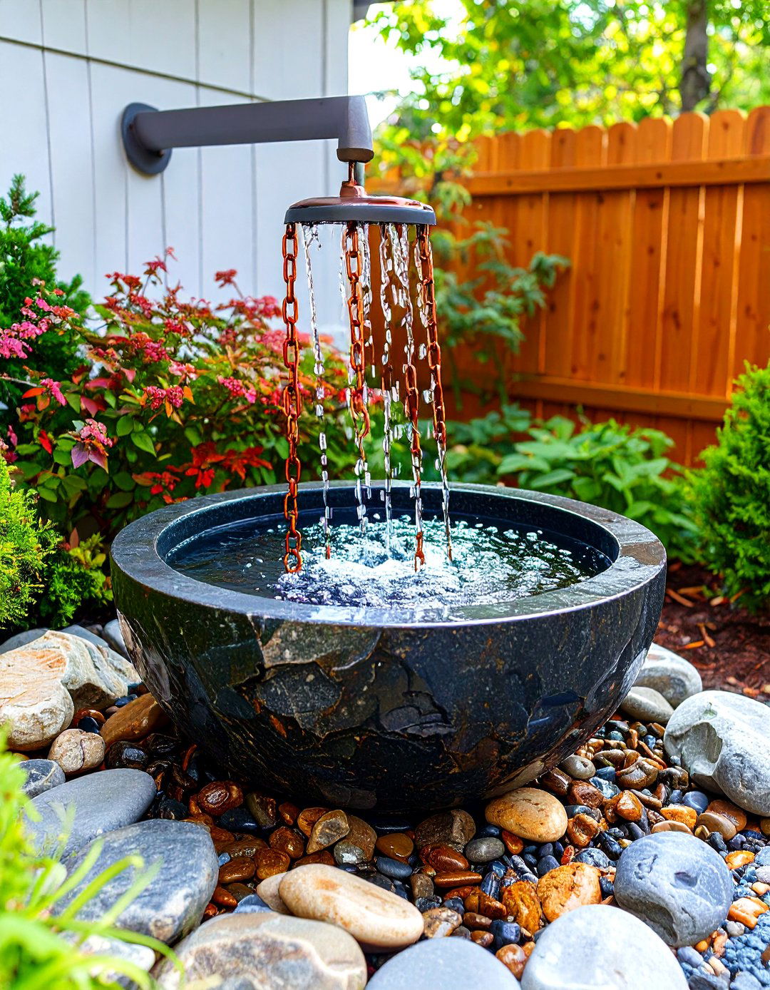 The Rain Chain and Water Basin Garden - 30 japanese garden ideas