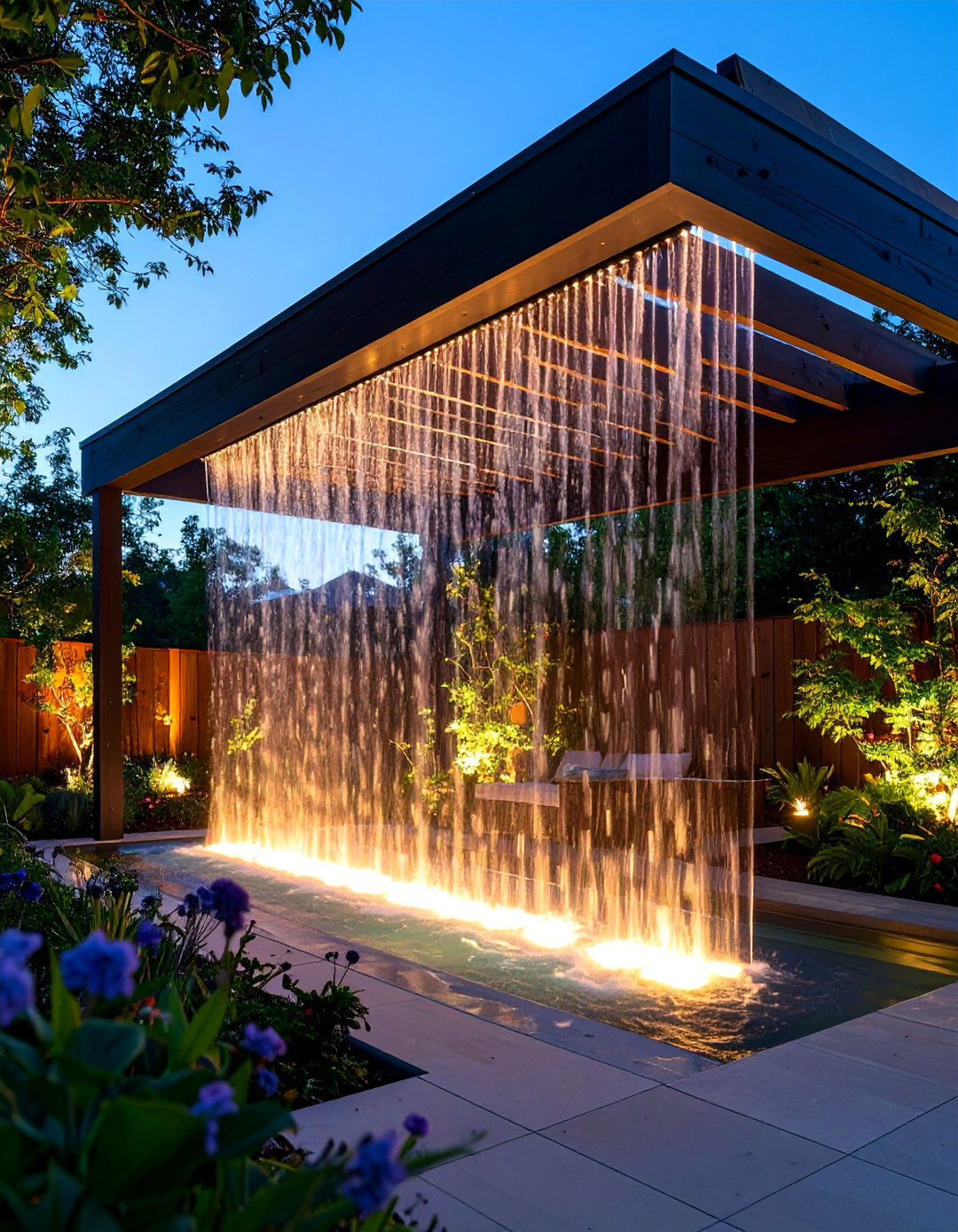 The Rain Curtain Garden Fountain - 30 backyard garden fountain ideas