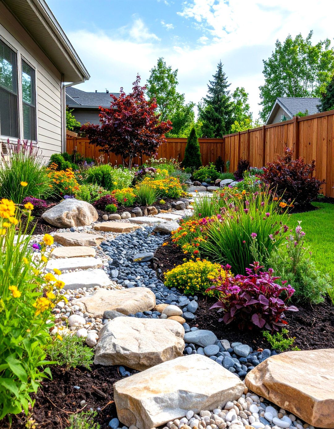 The Rain Garden with Rocks - 30 front yard landscaping ideas with rocks no grass