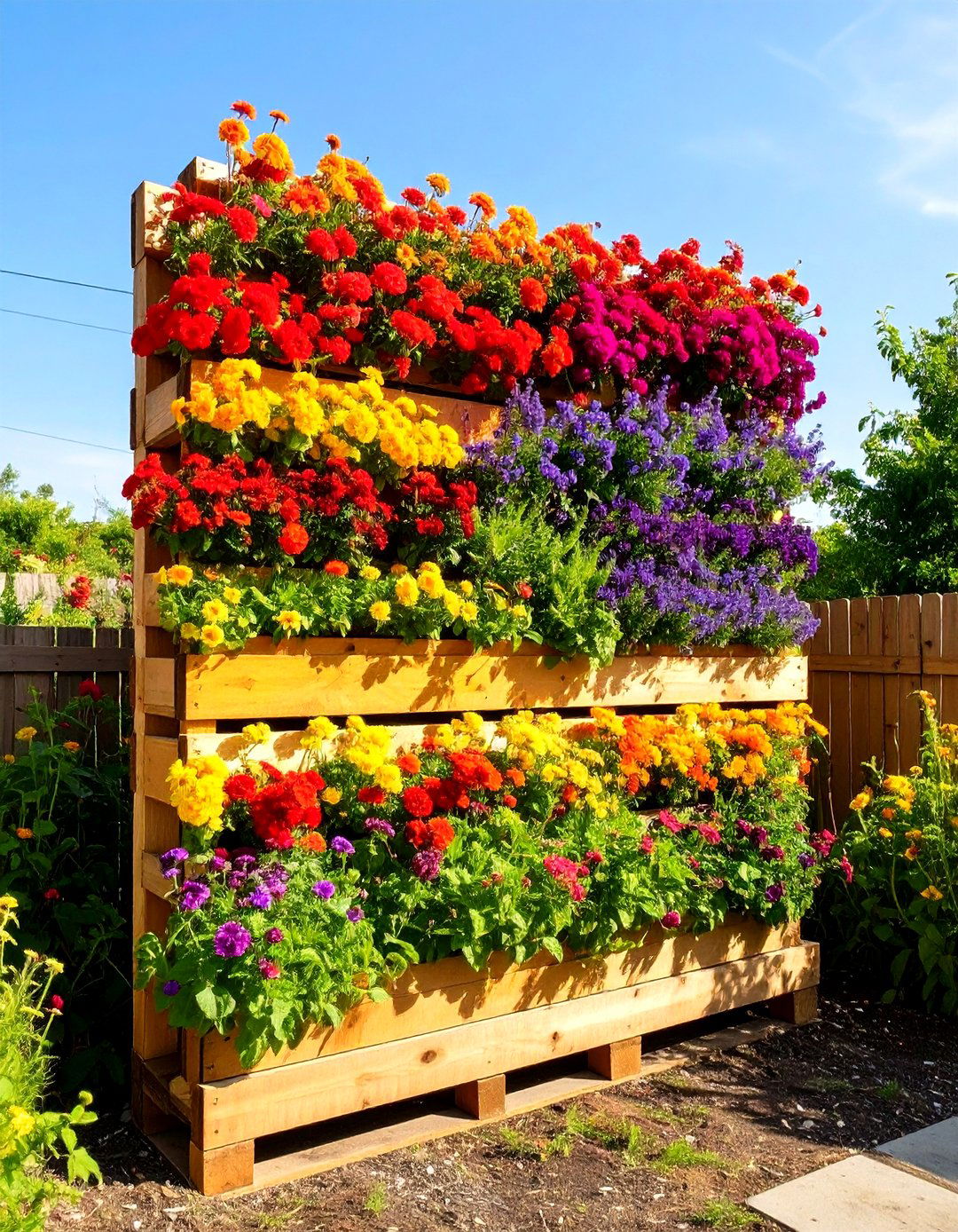 The Rainbow Pallet Flower Garden - 30 homemade pallet garden designs