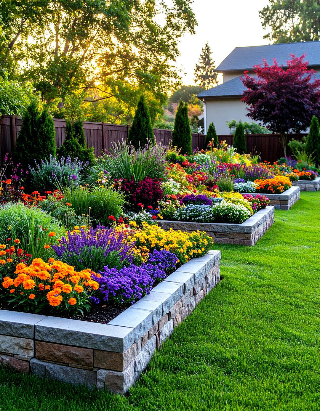 The Raised Bed Flower and Shrub Lawn - 30 front lawn landscaping ideas