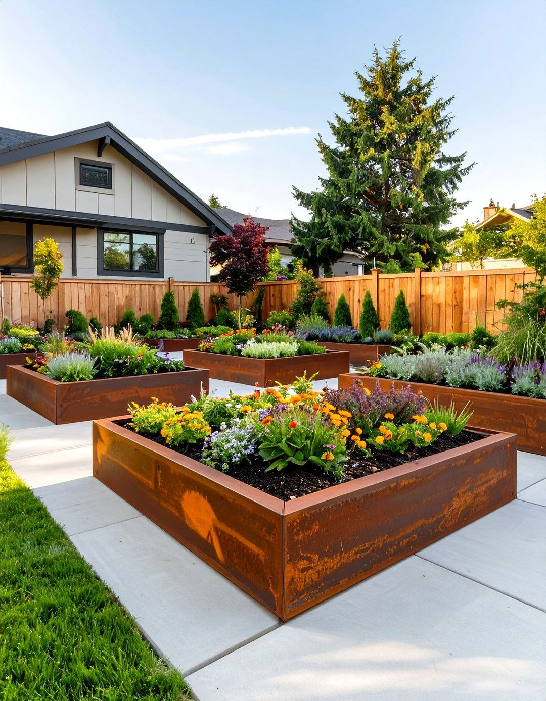 The Raised Bed Geometric Design - 30 curb appeal front yard landscaping ideas