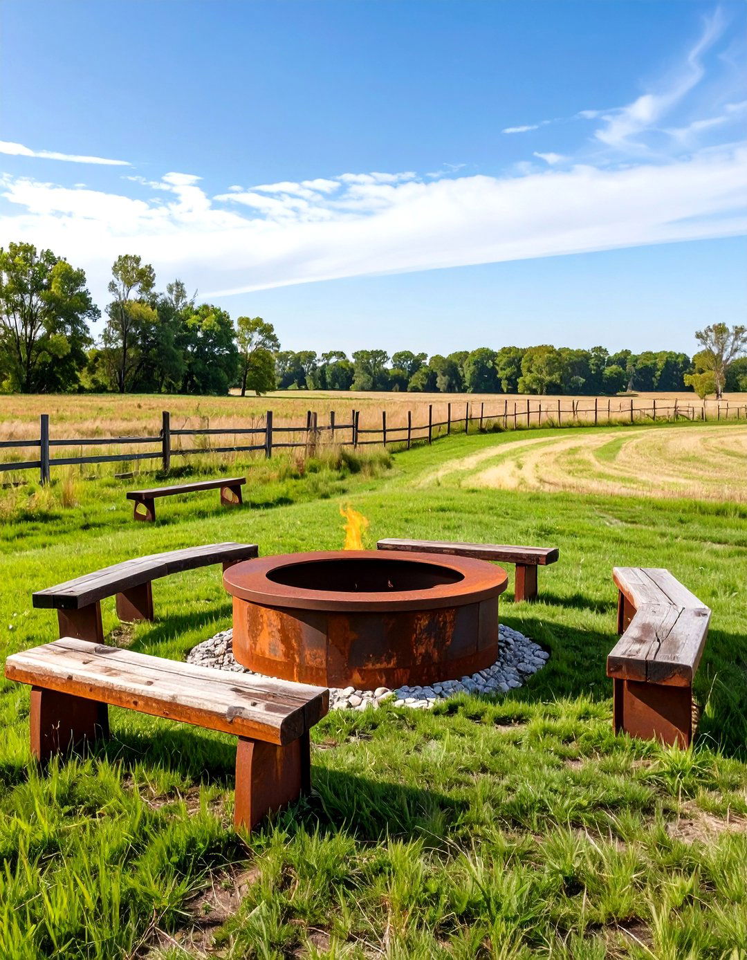 The Ranch Inspired Steel Ring Fire Pit - 30 country backyard rustic fire pit ideas