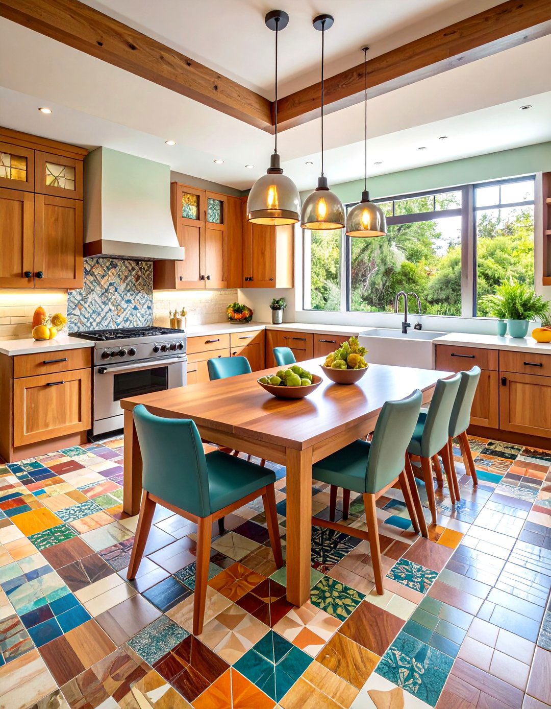 The Random Interlocking Pattern - 30 kitchen tile to wood floor transition ideas