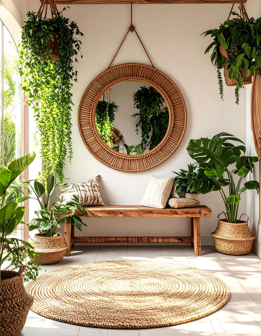 The Rattan Frame Bohemian Entryway Mirror - 30 modern entryway mirror ideas