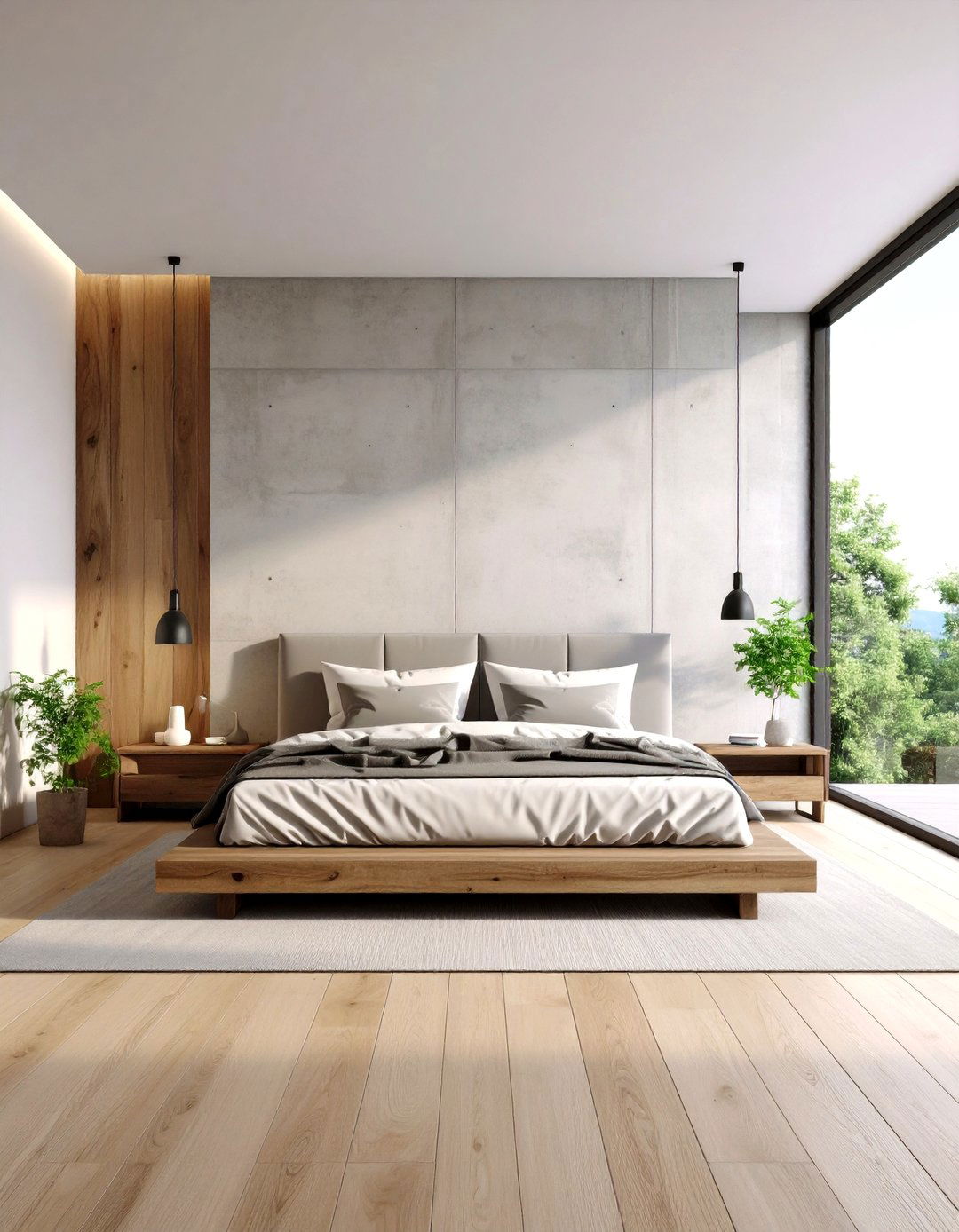 The Raw Concrete and Wood Bedroom - 30 earthy bedroom ideas